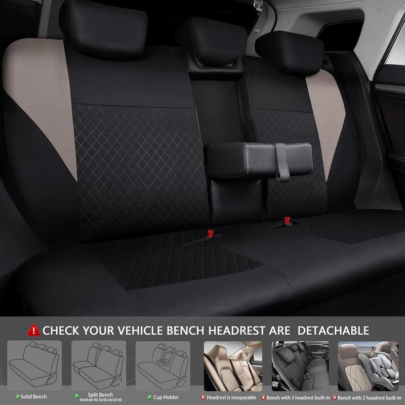 CAR PASS Ultrasonic Embossing Cloth Universal seat Covers-Breathable car seat Cover with 5mm Composite Sponge Inside,Airbag Compatible,2zipper Bench for Sedan,SUV,Truck(Black and Beige,Full Set) - Image 5